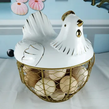 

Ceramic Holder Chicken storage basket With Lid Basket Fruit Collection Ceramic Hen Oraments Decoration Kitchen