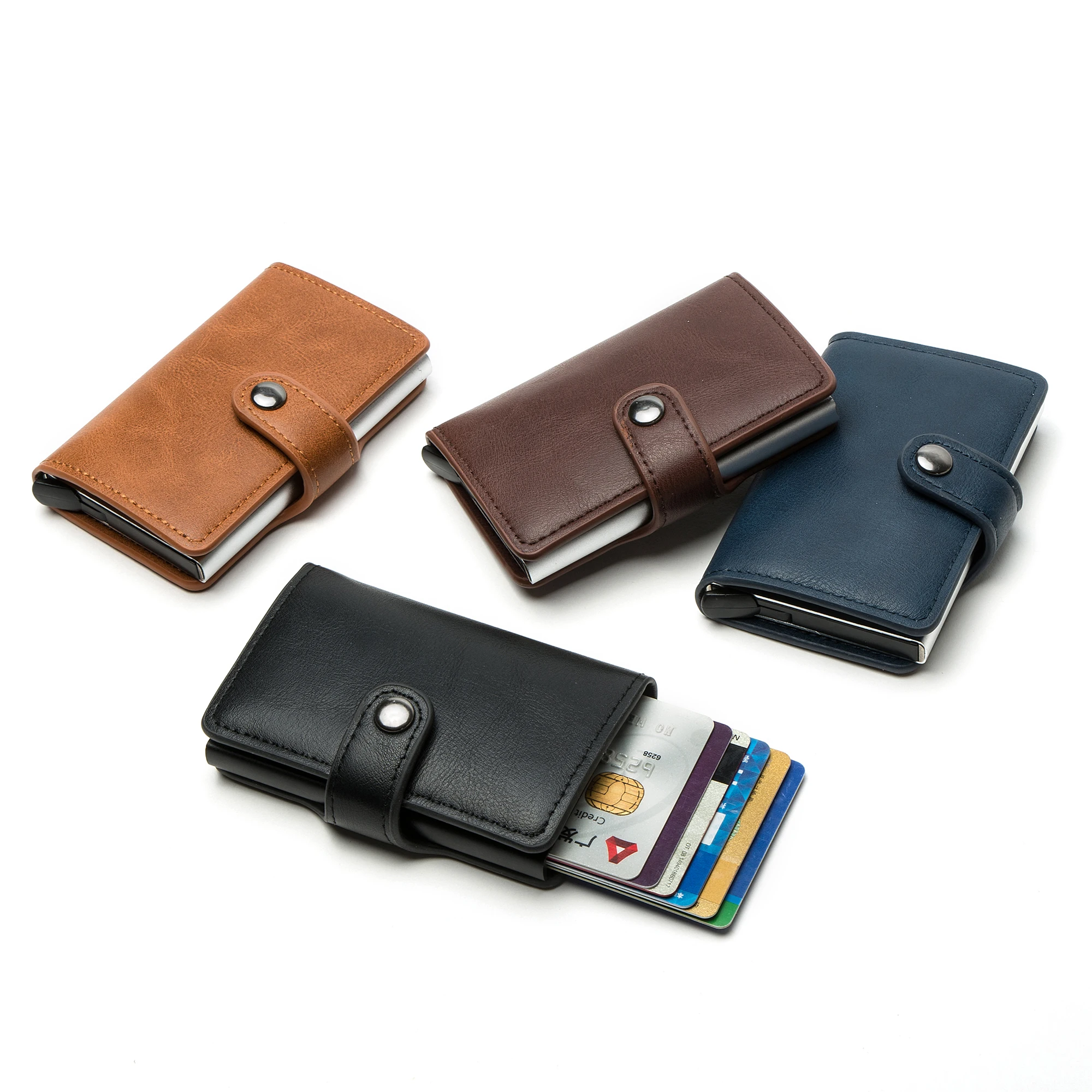 RFID Кнопка кредитный держатель для карт бизнес мужской кошелек искусственная кожа Crazy Horse держатель для банковской карты чехол дропшиппинг
