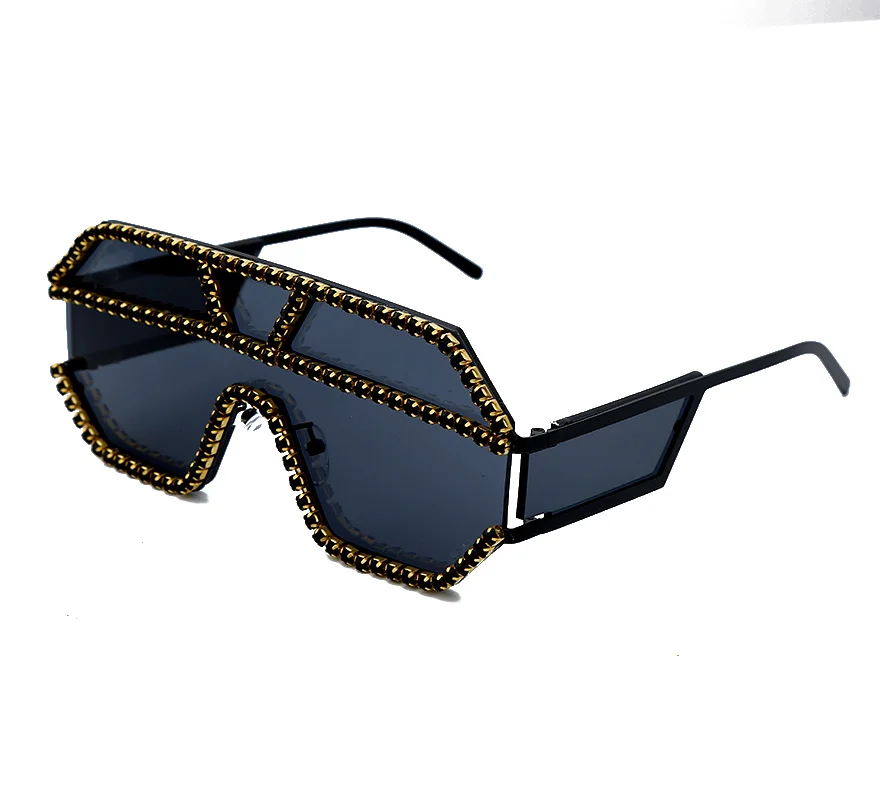 Модные негабаритные Квадратные Солнцезащитные очки с бриллиантами, женские роскошные брендовые дизайнерские цельные очки, металлические стразы, очки oculos