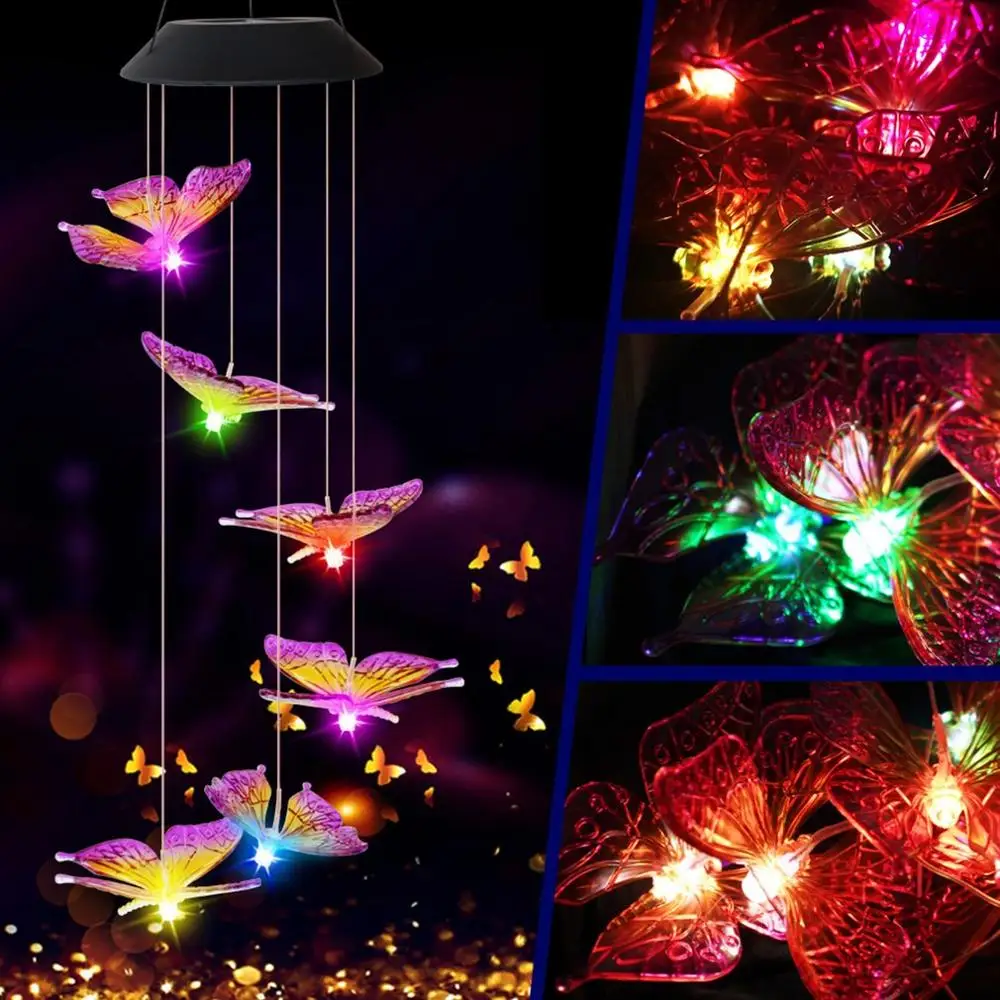 

Solar Powered LED Wind Chime Transparent Hummingbird Wind Chime Color-Changing Waterproof for Party Patio Yard Garden Decor