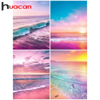 

Huacan Diamond Painting Scenic Sea Full Square Diamond Mosaic Stitch Embroidery Sale Rhinestone Picture Decorations For Home
