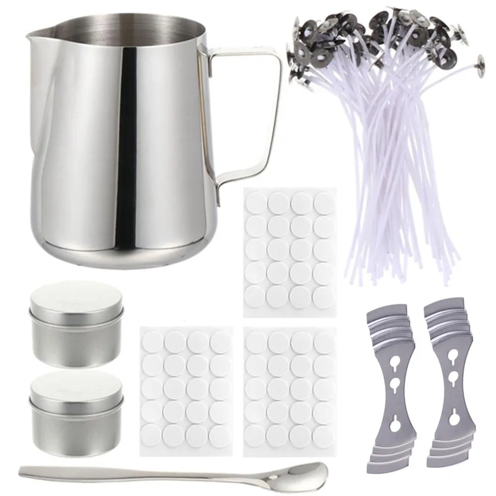 Candle Making Kit Pouring Pot Wicks Sticker DIY Candle Fixator Craft Tools DIY Handmade Set Cotton Core Holder 1 Set candle making tools