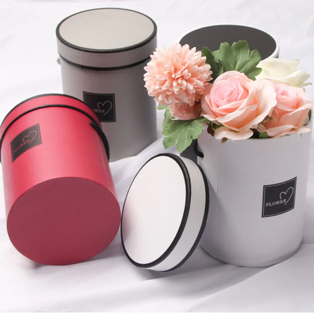 

Handheld Flowers Bouquet Birthday Valentine Lolvely Mini Paper Packing Box Case With Lid Hug Bucket Florist Gift Storage Boxes