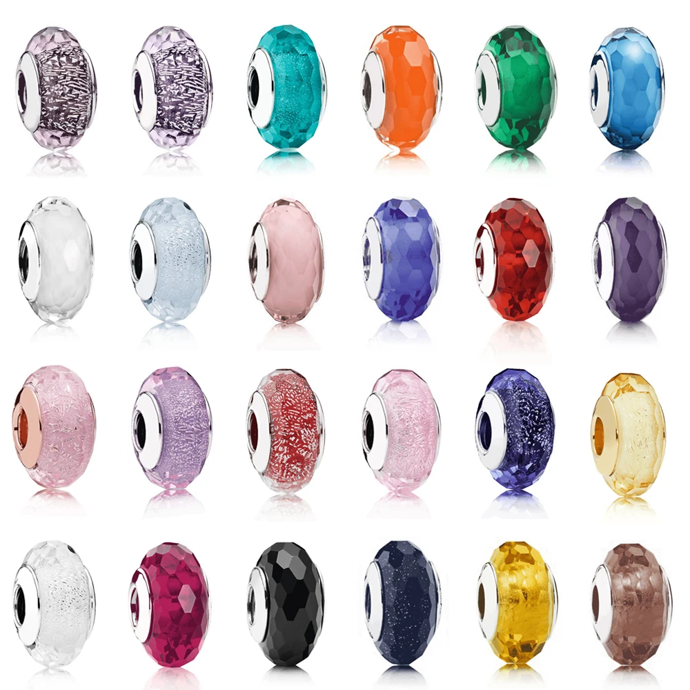 

PDB 02 Silver 925Tropical Flower orange Murano glass Slide Multi-Color Cutting Genuine Murano Charm Glass Bead Diy Pan Bracelet