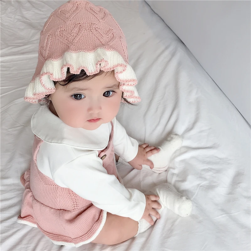 2022 spring and autumn baby rompers newborn girls clothes love lotus leaf knitted woolen jumpsuit fart triangle climbing suit black baby bodysuits	