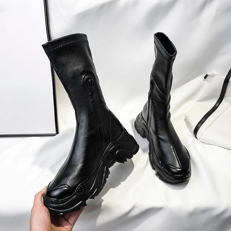 Zapatos De Mujer; коллекция года; зимняя женская обувь черного цвета; модная спортивная женская обувь с круглым носком; женская обувь; Bota Feminina