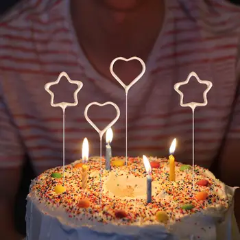 

6 Pcs Cake Decoration Candle Cake Pick Ornament Love Stars Shape Candles for Valentine's Day Birthday Party Supplies Golden