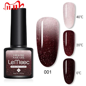 

LEMOOC Thermal Nail Polish Gel Shiny Sequins Effect Color Change Varnishes Bling Glitter Soak Off Temperature Color Changing Gel