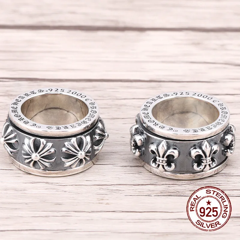 

S925 sterling silver ring personality fashion retro hip hop style cross flower anchor wild simple style birthday gift 2019 new