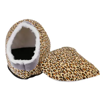 

Cute Cats Kitten Cave Bed House Foldable Soft Comfortable Home Leopard Style Sleeping Pet Dogs Shelter Nest