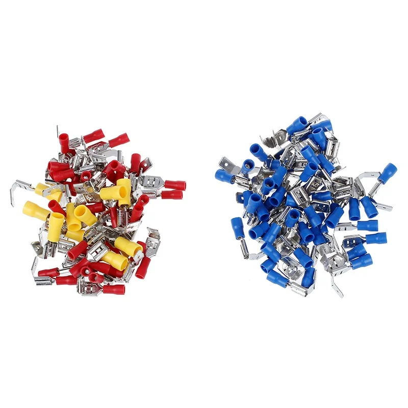 New 100 PIGGY BACK PIGGYBACK SPADE CRIMP CONNECTOR TERMINAL 40 RED 50 BLUE 10 YELLOW | Обустройство дома
