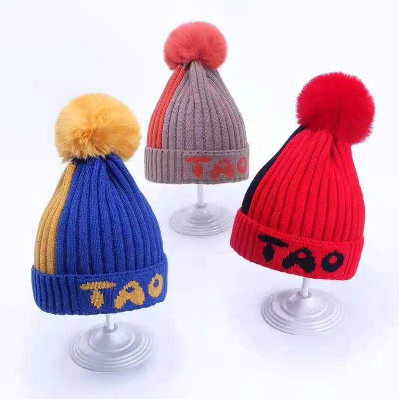 

2019 Children Winter Wool Cap 2-3-4 Girls Baby Knitted Hat Princess Fashion Tower Furry Ball Warm Hat Japanese Korean