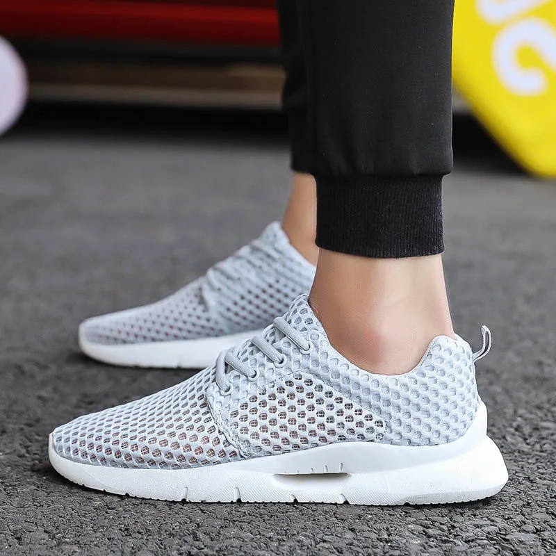 Gray Mesh Спортивная обувь для мужчин и женщин; коллекция года; сезон лето; пара кроссовок; светильник; беговые кроссовки; Мужская Спортивная дышащая обувь; большой размер 46 - Цвет: Gray Mesh