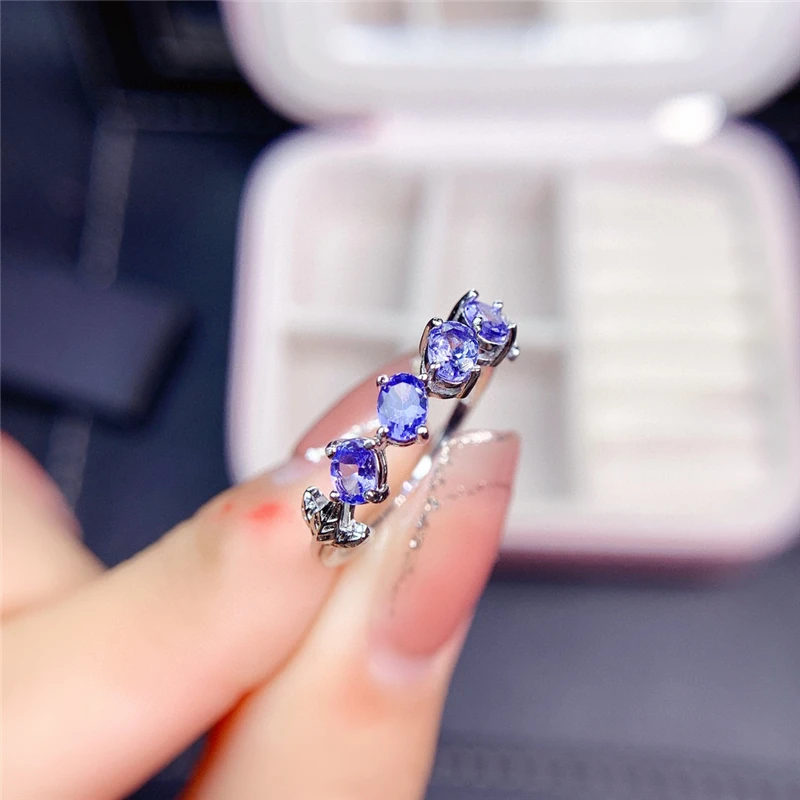 

WEAINY Natural Tanzanite Row Ring Genuine S925 Sterling Silver Tanzanite Ring Natural Gemstone Birthstone with Certificate