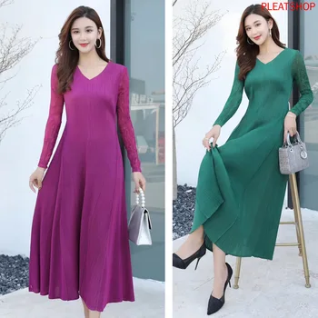 

Irregular Pleated Long Dress Miyake Twill Fashion All-match Dresses Women's Professional Vestido De Mujer Robes Robe