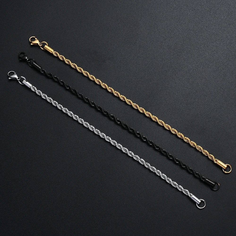 316L Stainless Steel Golden Black Twisted Rope Chain Bracelet For Men and Women Fashion Gift Jewelry