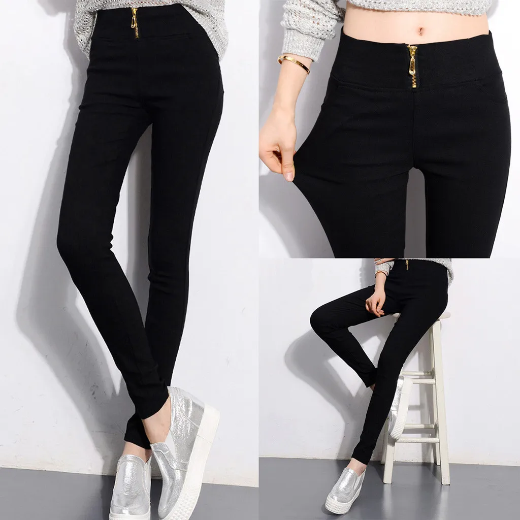 Fashion Womens Zipper Leggings High Waist mujer Slim Fit Leggins Casual Elastic Workout Leggings Trousers Autumn Pants Leggings