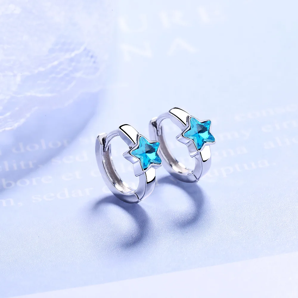 Todorova, милые серьги Huggie Hoops с синими кристаллами в форме звезды, маленькие петли, ювелирные изделия для женщин, подарки для девочек, oorbellen