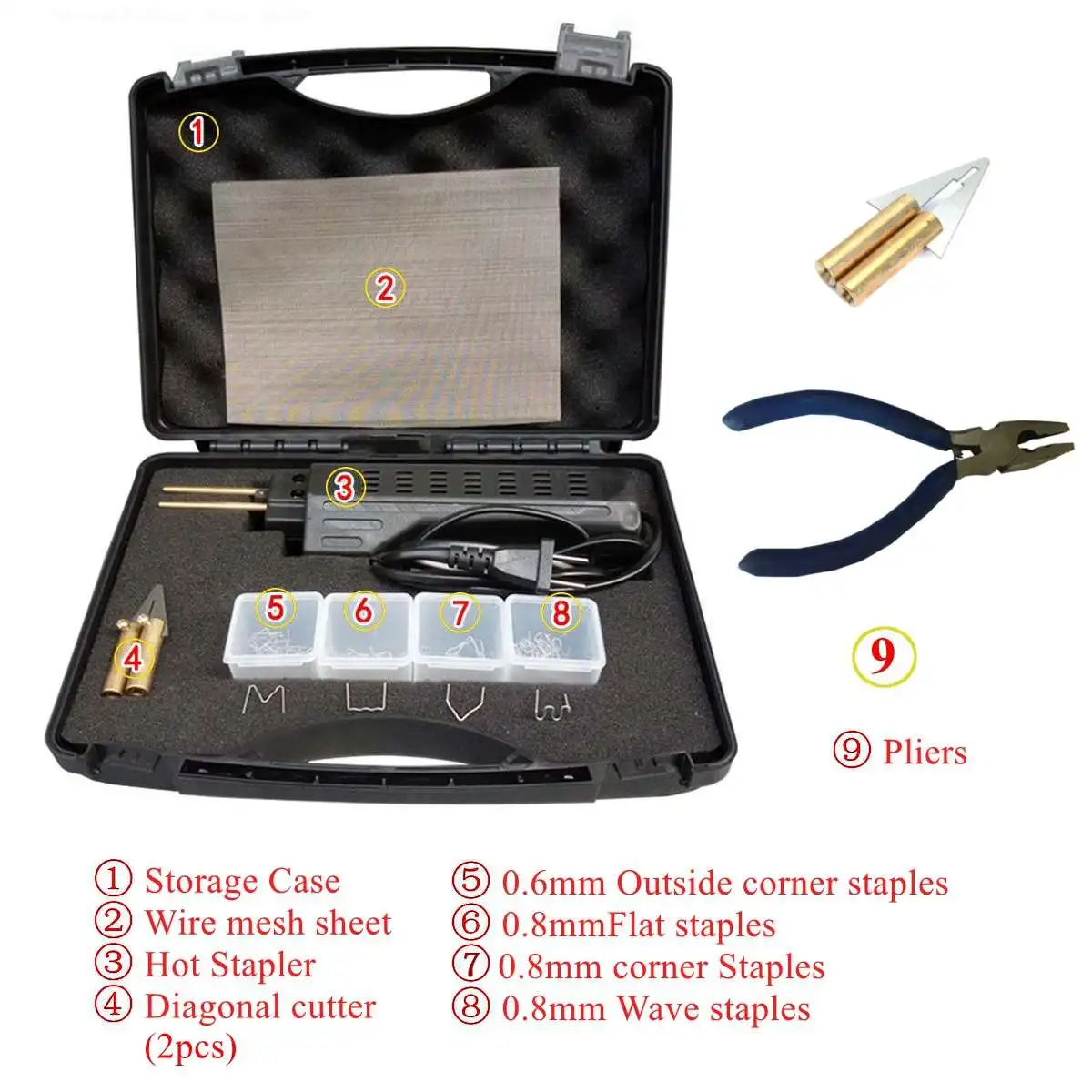 206pcs Hot Stapler for Repairing Car Bumper Fender Fairing Welder Plastic Repair Kit Portable Plastic Welding Machine