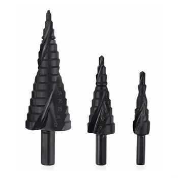 

3pcs Hole Cutter Drill Bit Nitride Metal Spiral Groove High-speed Steel Set Cone Power Tools Step