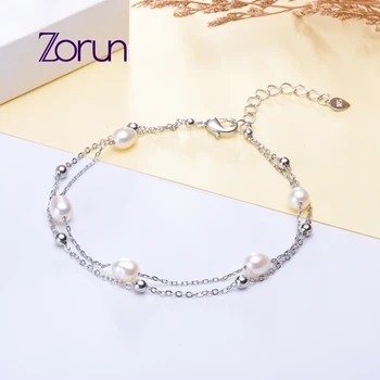 

Zorun Real Natural freshwater White Pearl Bracelet Fine Jewelry 6MM 925 Sterling Silver for Women New Design Good Sale