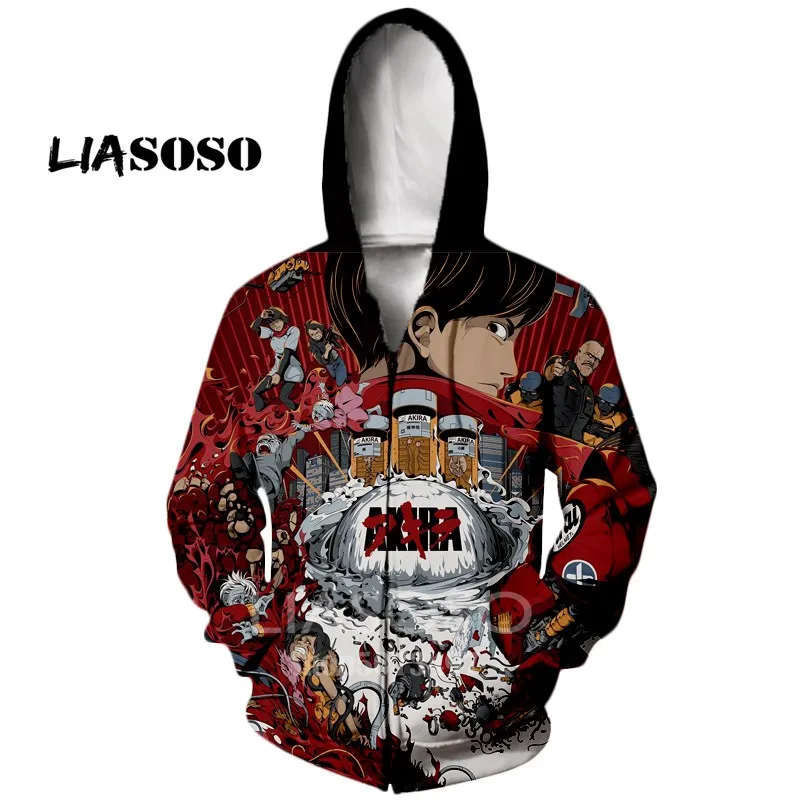 LIASOSO Осень Зима Новинка для мужчин женщин 3D принт мультфильм аниме худи Akira мода уличная Топ Толстовка Harajuku пуловер