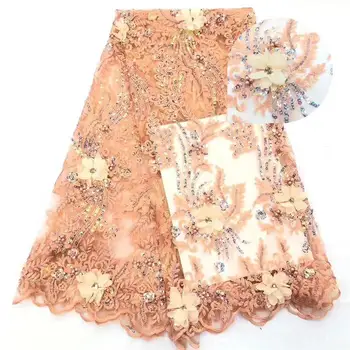 

New arrival3D Flowers Embroidered french tulle lace fabrics with Beads African Fashion Tulle Lace Fabric for Women dress AZ002