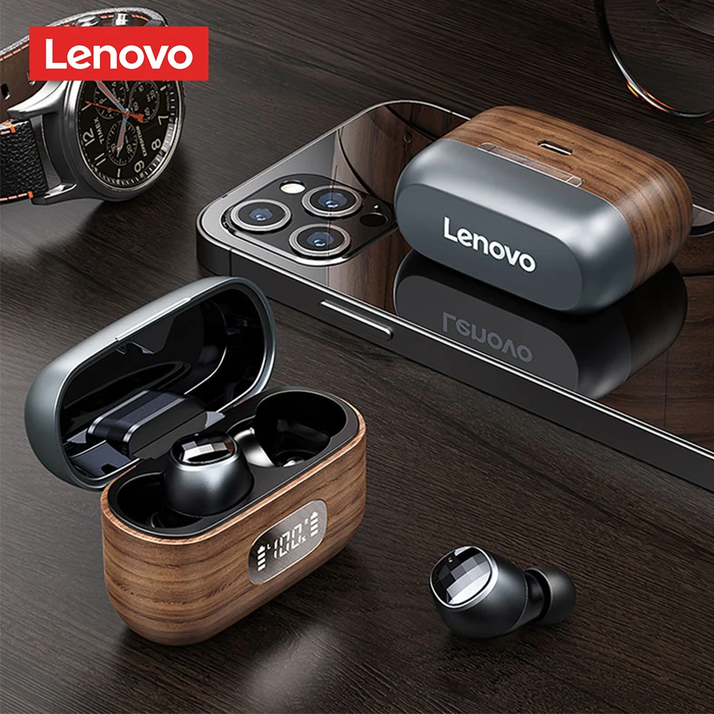 TWS-наушники Lenovo LP8 деревянные с поддержкой Bluetooth и светодиодным дисплеем |