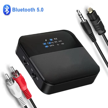 

Bluetooth 5.0 Audio Adapter Transmitter and Receiver aptX Low Latency with Optical AUX 3.5mm for Phones, Speakers, Headphones