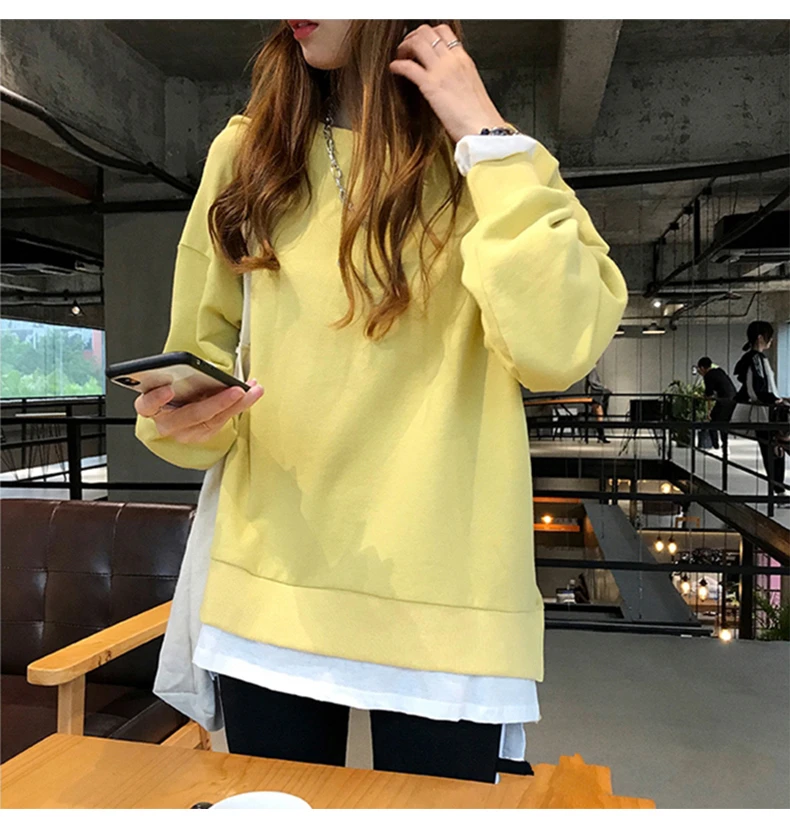 Harajuku Sudadera Mujer, осенне-зимний тонкий хлопковый свитер, свободные толстовки в стиле пэчворк, Женские однотонные спортивные костюмы из двух частей