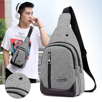 

Men's Messenger Bag Shoulder Oxford Cloth Chest Bags Crossbody Casual Messenger Bags Man Headphone Hole Multifunction Handbag