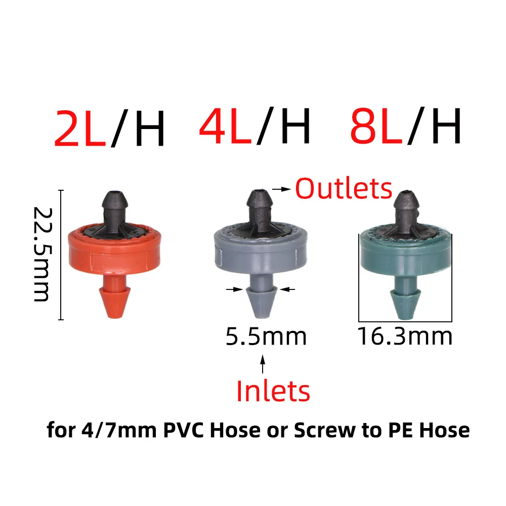20PCS 2L 4L 8L/H Pressure Compensation Drippers 4/7 Hose Puncher Agricultural Garden Lawn Irrigation System Steady Flow Dripper
