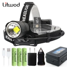 Litwod Wasserdicht Power Bank Zoom 3 stücke USB Aufladbare 18650 Batterie Kopf Taschenlampe Lampe XHP 70,2 Led Scheinwerfer Scheinwerfer