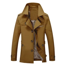 Модный мужской Тренч размера плюс, осенняя ветровка, однобортный, на пуговицах спереди, винтажная куртка, пальто, повседневные топы, верхняя одежда