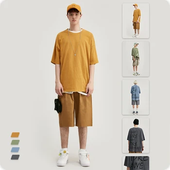 

VIMASS 2020 spring summer new tide brand haze color English printing loose casual fall sleeves men's T-shirt