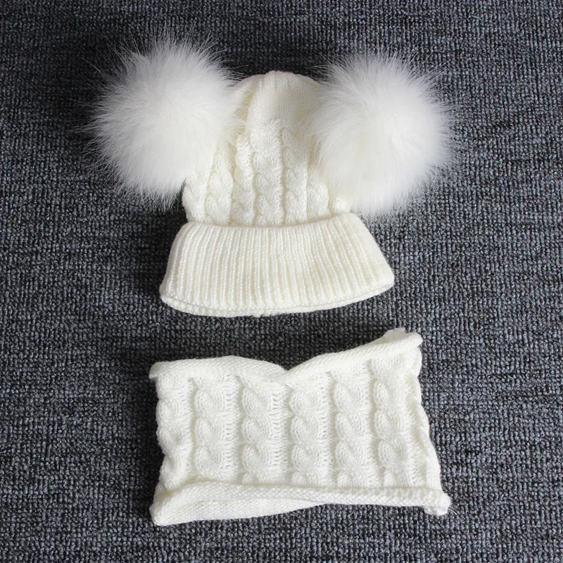 Комплект, шарф, детская шапка, модная детская зимняя шапка, детский шарф с двойным помпоном, вязаная зимняя детская шапка, теплая шапка для малышей, шапка