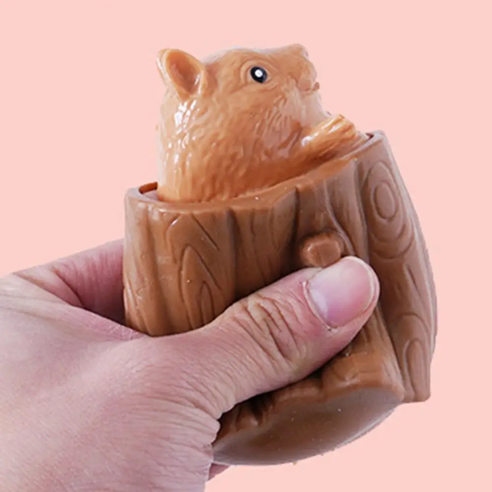 Squeezing Squirrel Cup Toys Silicone Stress Relief Decompression Stump Rubber Stake Fidget Toys Gift For Kids Adults Fidget Toys Mini Stress Relief Toy