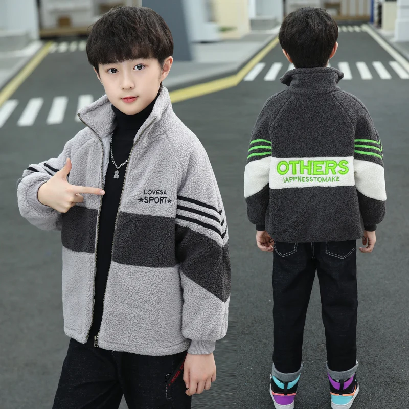 Boys plus cotton jacket lamb cashmere foreign thick wool sweater autumn and winter children outwear boys coat