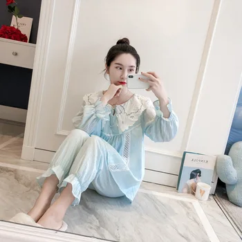 

2020 Spring Female Palace Fairy Loose Pajamas Woven Pure Cotton Cute Homewear Set Loungewear Women Night Suits for Women Fashion