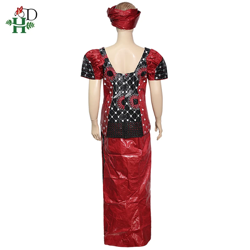 H& D африканская Дашики юбка костюм для женщин Базен Riche Вышивка Топ юбка комплект Анкара Бисероплетение одежда нигерийский женский тюрбан