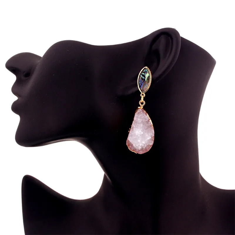 Vintage European Irregular Black Pink Druzy Resin Earrings Big Long Drop Earrings For Women Jewelry Pendientes Mujer Moda 2019 (3)