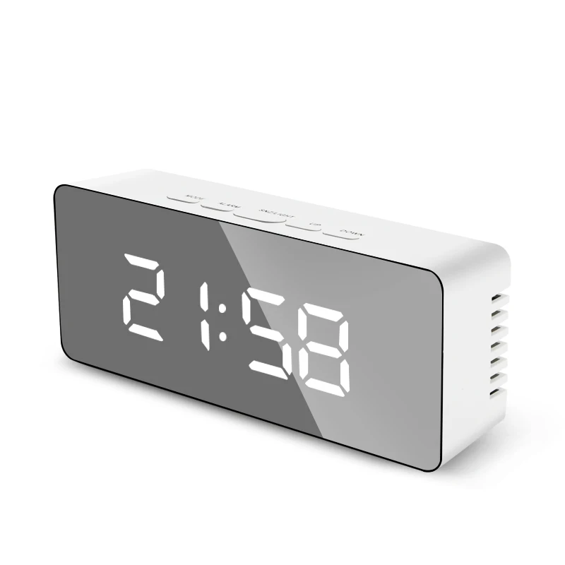 LED Mirror Digital Alarm Clock Night Lights Thermometer Wall Clocks