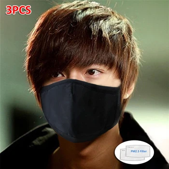 

3sets/bag Cotton Mask Washable Korean Mouth Face Mask Anti Pollution Reusable Mask PM2.5 Activated Carbon Filter For Men Women