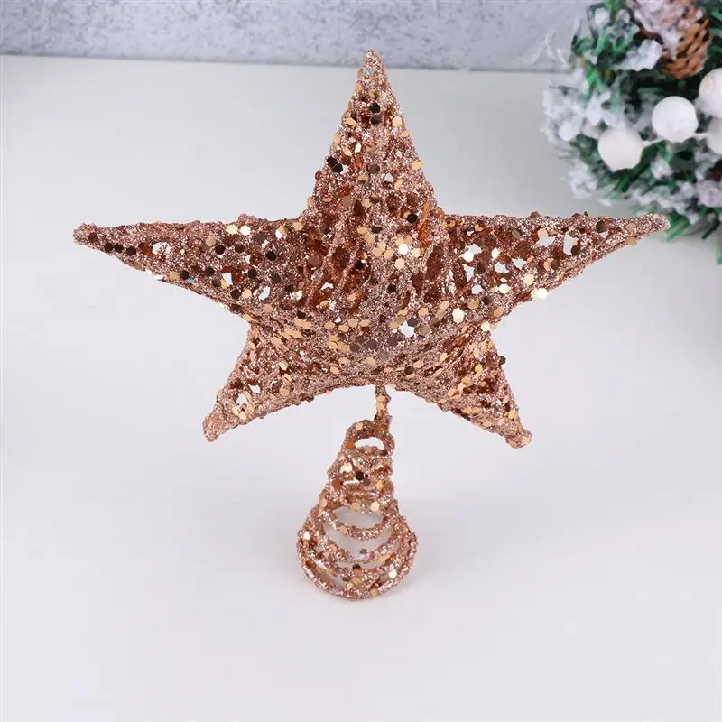 Украшение для рождественской елки с изображением железной звезды сверкающие украшения для рождественской елки топперы для рождественской елки 25 см(розовое золото