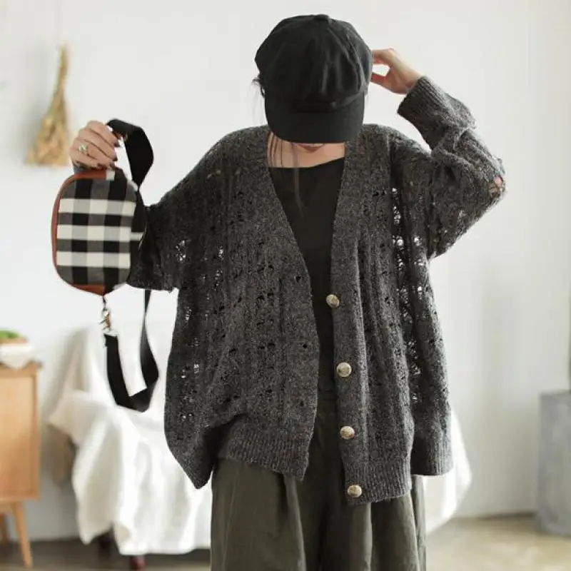Johnature винтажная женская одежда осенний свитер кардиганы с v ...