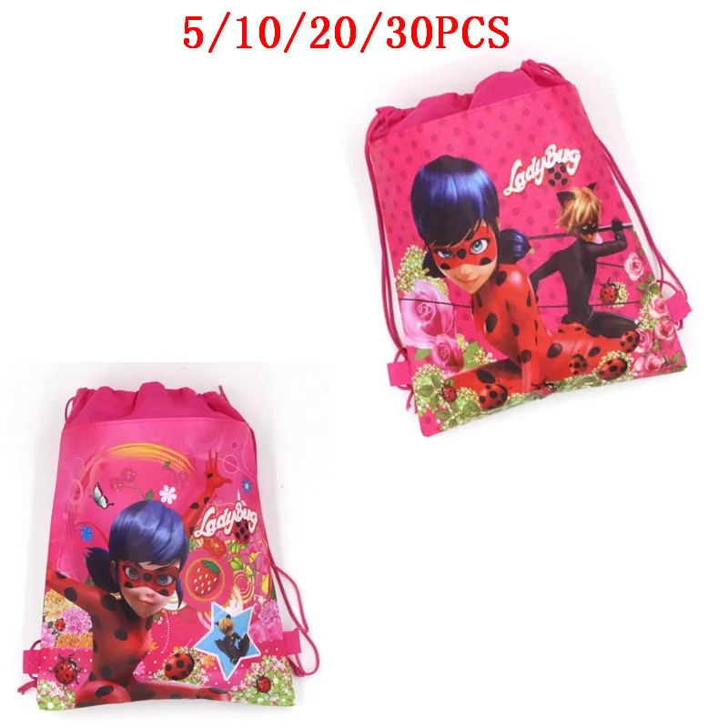 

5/10/20/30PCS Ladybug Girl Theme Party Drawstring bag for Girls Travel Storage Package School Backpacks Birthday Party Favors