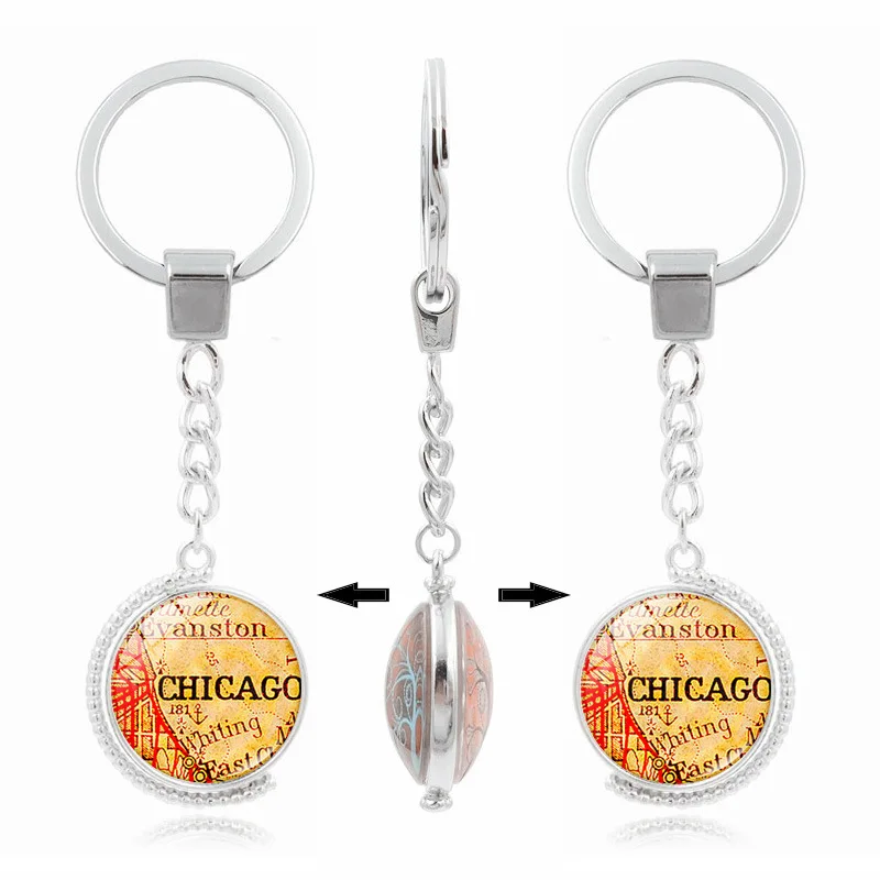

Chicago Map Map Spinning Time Gem Key Cap Pendant Alloy Key Ring