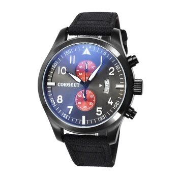 

Corgeut 46mm Chronograph Men Watch Red Gold Zahl Stil Black Dial A22