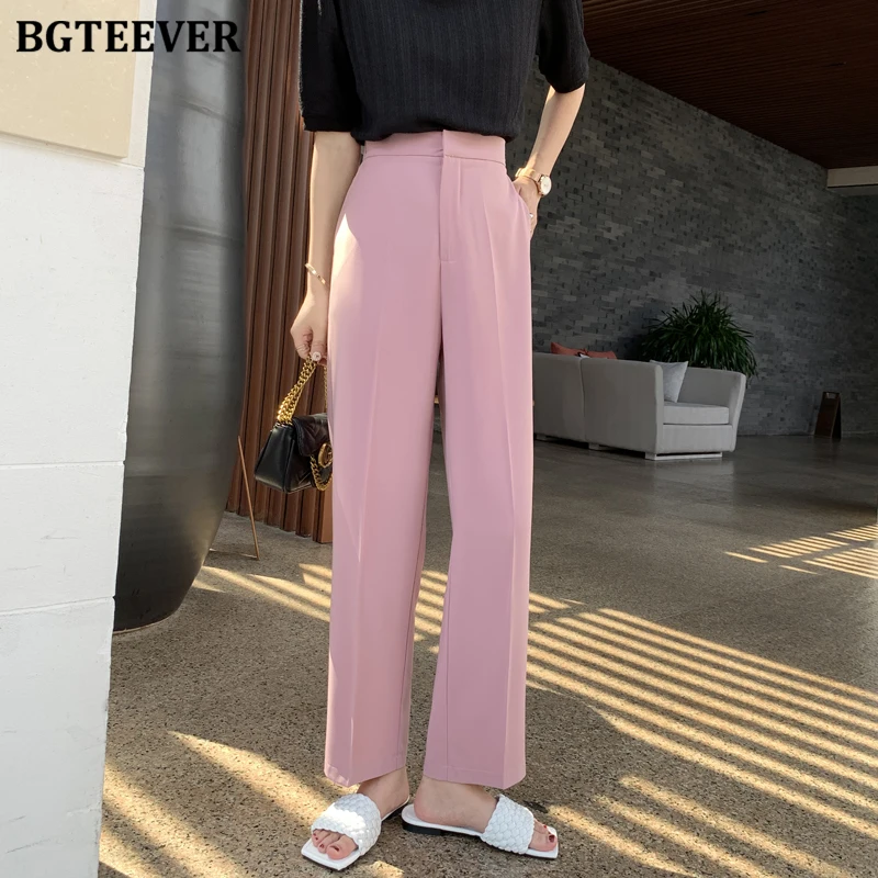 BGTEEVER Office Ladies Straight Suit Pants Casual High Waist Loose Pants Women 2020 Elegant Summer Trousers pantalon femme BGTEEVER Office Ladies Straight Suit Pants Casual High Waist Loose Pants Women 2020 Elegant Summer Trousers pantalon femme