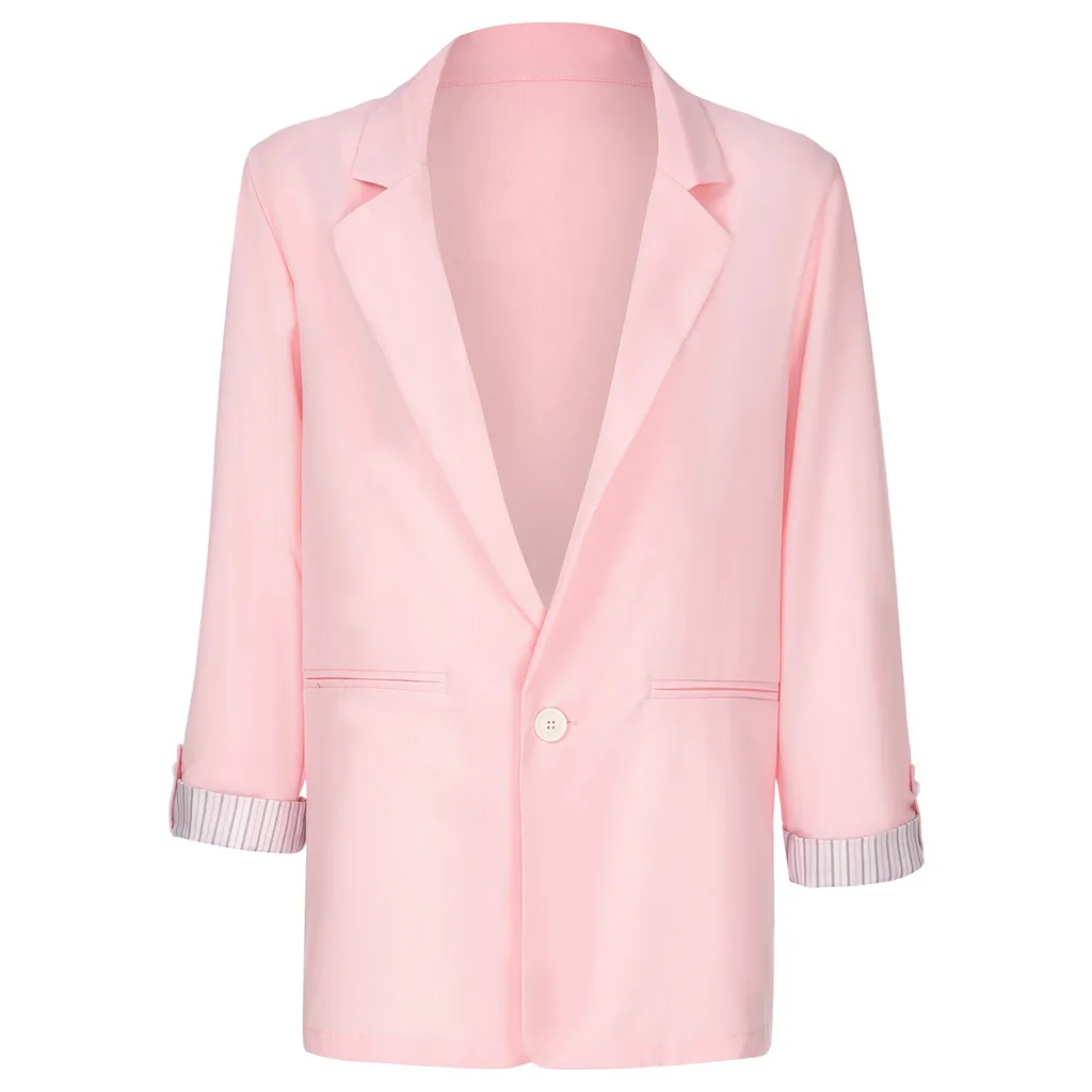 Женский блейзер, пиджак, элегантный, черный, белый цвет, пиджак, Офисная Женская одежда, однотонная верхняя одежда, Женский Повседневный, на одной пуговице, шикарные топы, 19Sep - Цвет: Pink